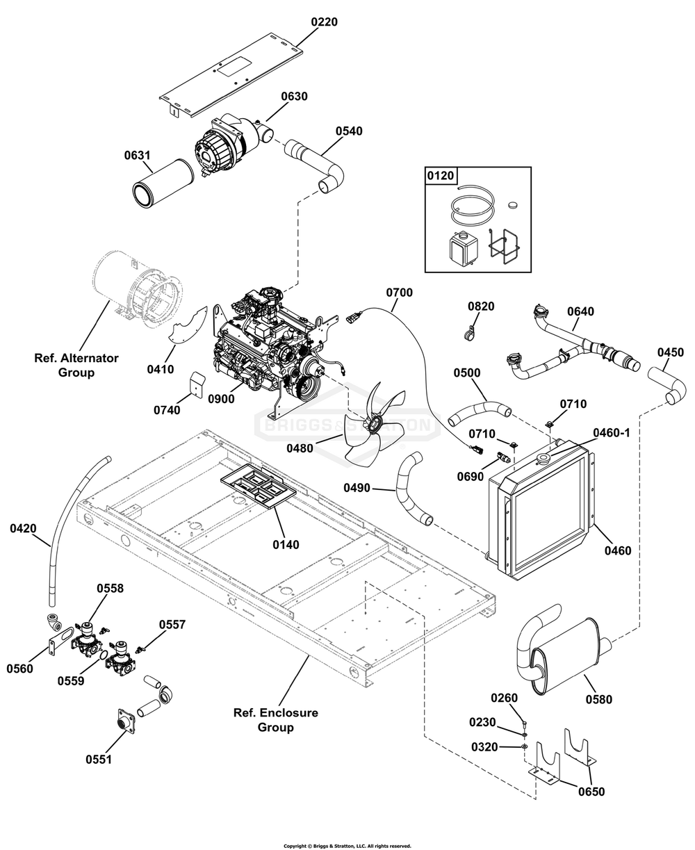 Engine Group Diagram and Parts List for 076167-02  Briggs and Stratton Generator
